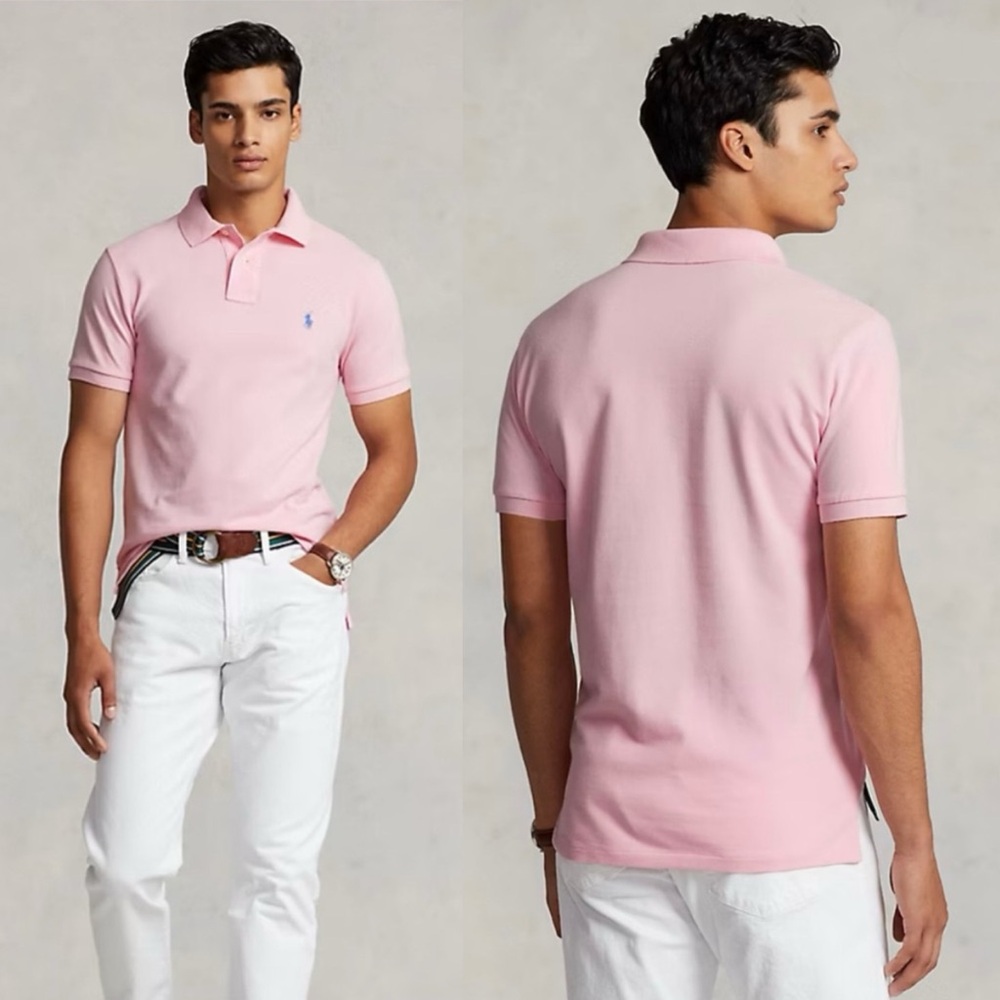 Polo Ralph Lauren Classic Fit Solid Pink Mesh Polo Shirt Pony Logo Size L